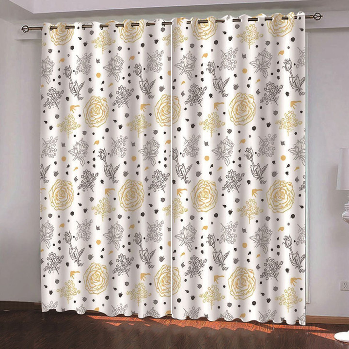 Yellow Floral Green Printed Window Curtain Home Decor