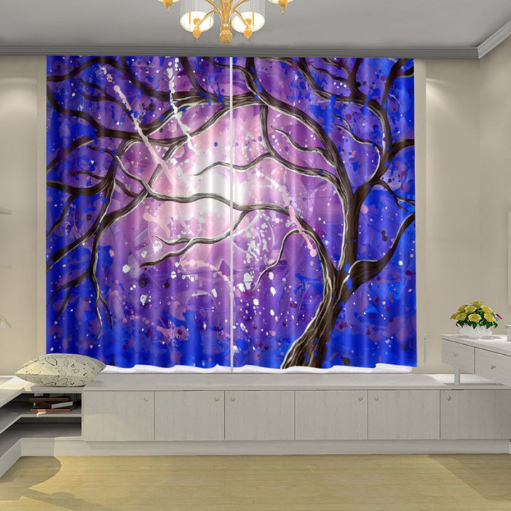 Bare Tree Bright Moon Printed Window Curtain Home Decor