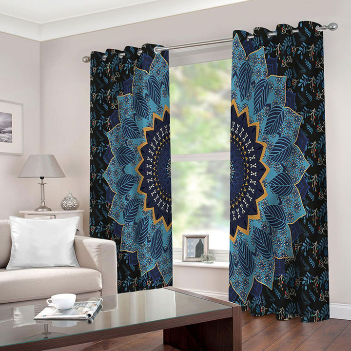 3D Floral Pattern Black Background Printed Window Curtain Home Decor