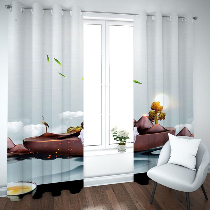 3D Little Monk At Sunset Printed Window Curtain Home Decor