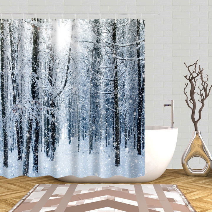 Winter Christmas Snow Forest Shower Curtains Bathroom Decor
