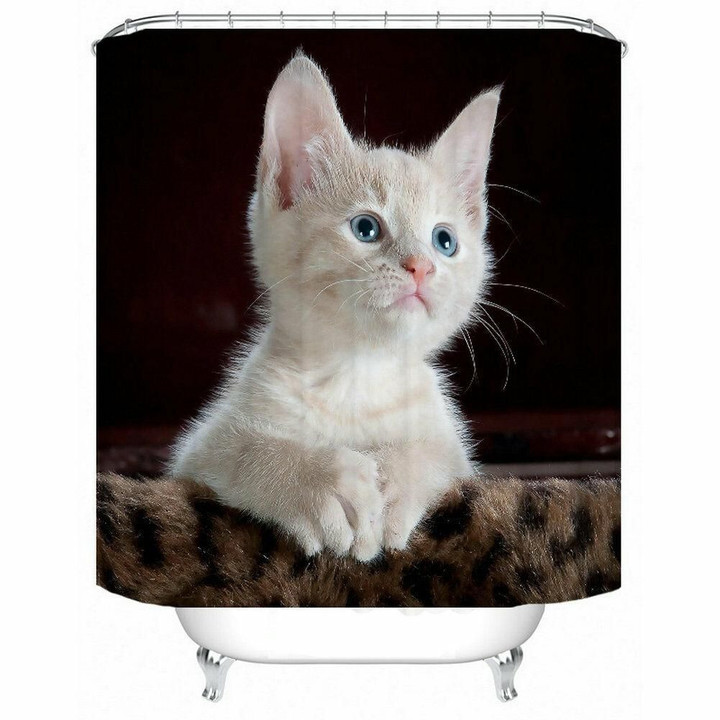 Cute White Cat 3D Printed Shower Curtain Gift For Cat Lovers