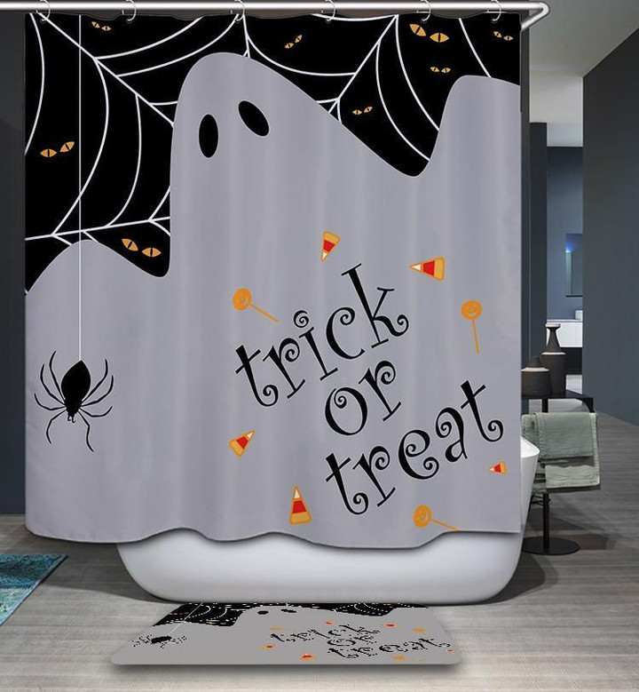Trick Or Treat Ghost Spiders Halloween Shower Curtains Bathroom Decor