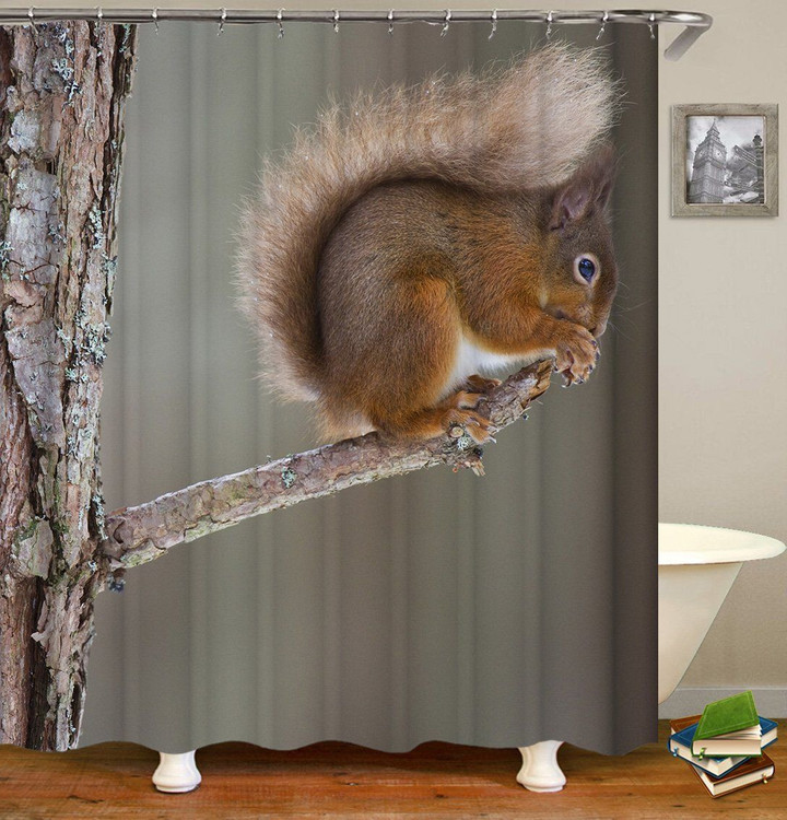 Squirrel Brown Polyester Cloth 3D Printed Shower Curtain