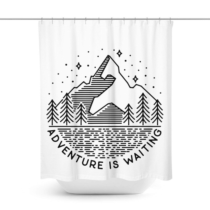 White  Shower Curtain Special Custom Design Unique Gift  Home Decor Mountain Adventure Is Waiting