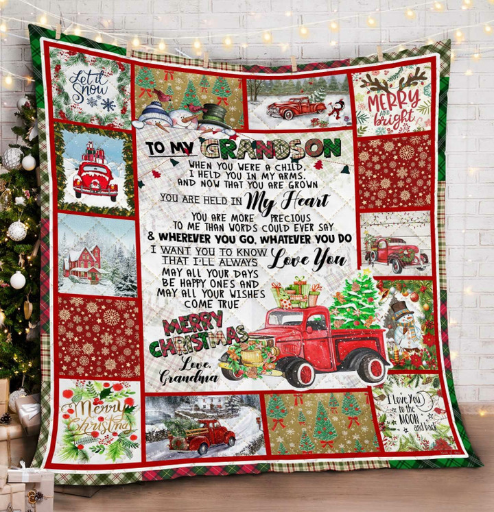 To My Grandson Red Truck Christmas Hhc121161Th Quilt Blanket