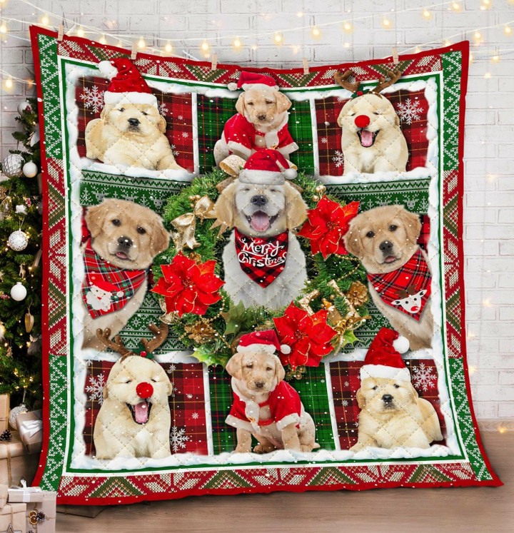 Golden Retriever Dog Merry Christmas Hhc121127Th Quilt Blanket