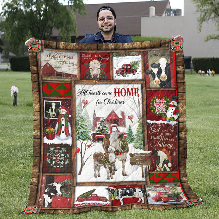 Christmas On The Farm Blanket - All Hearts Come Home For Christmas Quilt Blanket - Special Christmas Gifts