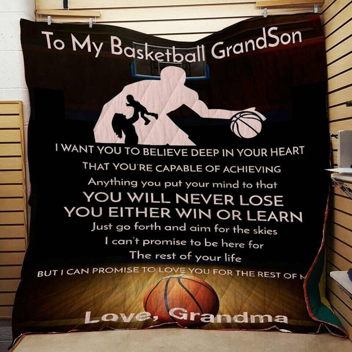 (Ql237) Lhd Basketball Quilt - To My Grandson - Never Lose.