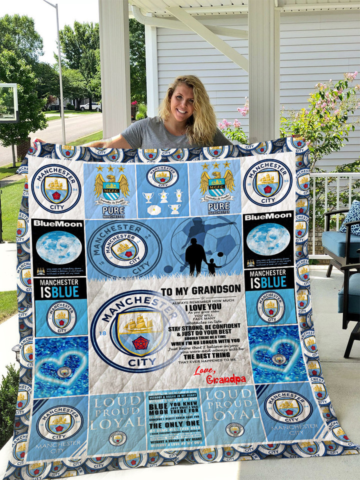  Manchester City - To My Grandson - Love Grandpa Quilt