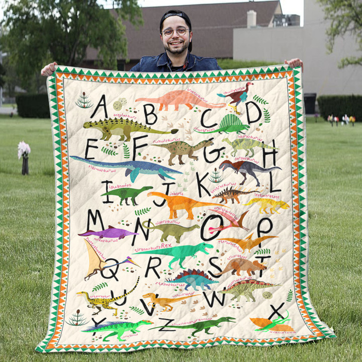 Dinosaur Throw Blanket -  Dinosaur Alphabet Quilt Blanket - Perfect Dinosaur Themed Gift For Kids
