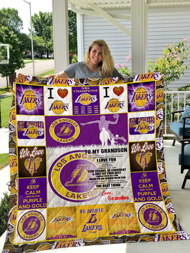  Los Angeles Lakers - To My Grandson - Love Grandpa Quilt