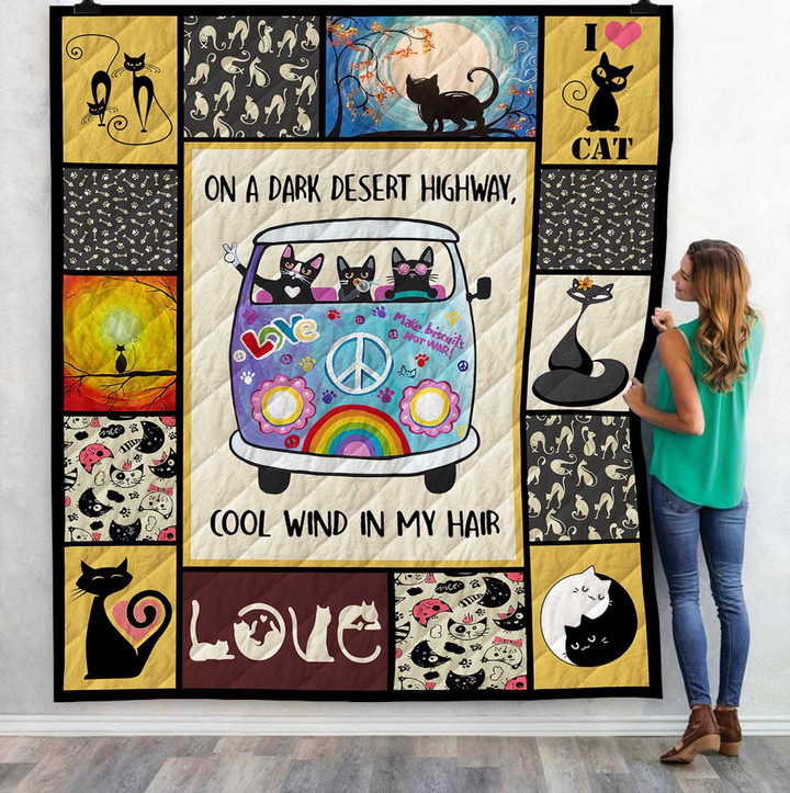 Ad Black Cat On Desert Highway Cool Wind In My Hair Poly Cotton Quilt Lifur Fuct2409