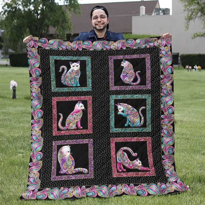 Beautiful Cat Blanket - Cute Colorful Virtual Cat Quilt Blanket - Cat Gifts For Cat Lovers