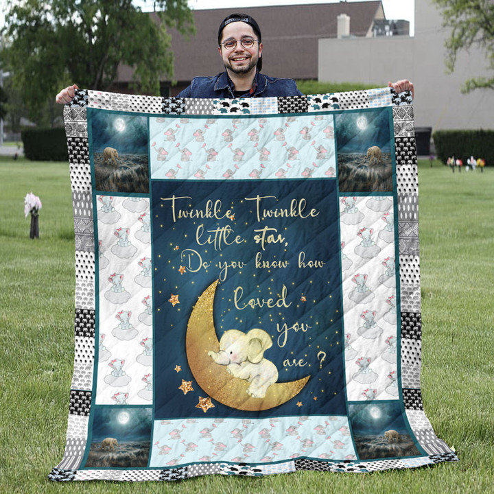 Cute Elephant Blanket - Baby Elephant Sleeping On The Golden Moon Quilt Blanket - Best Gift For Baby Girl From Mom 