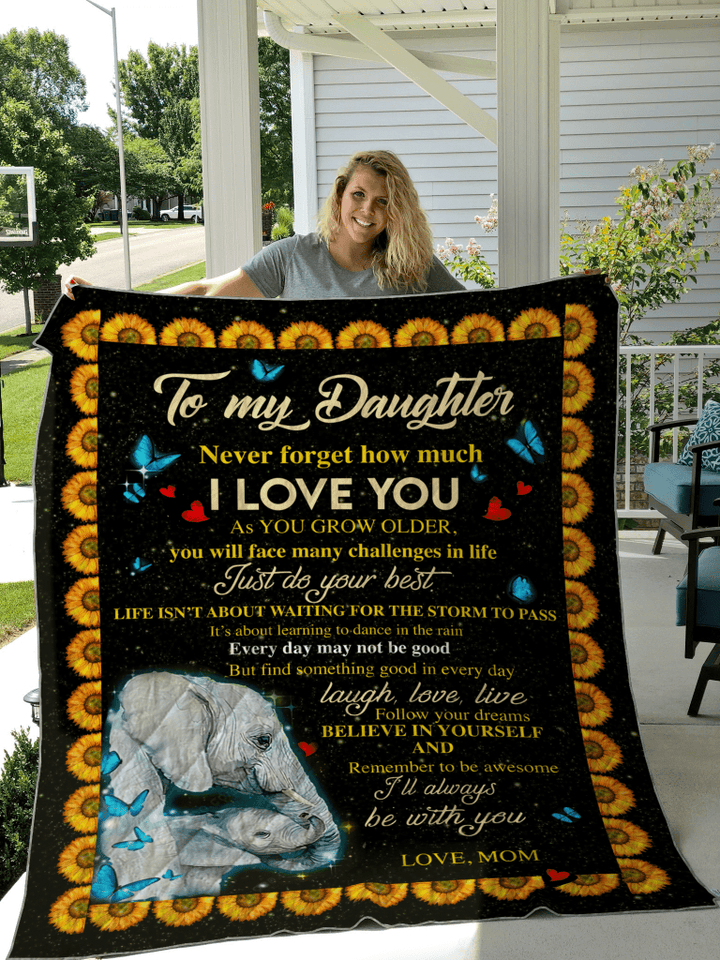 Custom Text Name For Daughter From Mom Elephant I_Ll Always Be With You Quilt