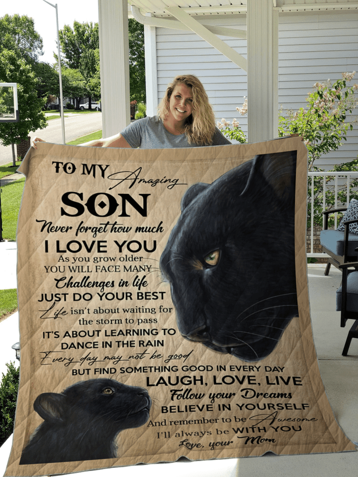 Amazing Gift Panther To My Son Never Forget I Love U Fleece Quilt