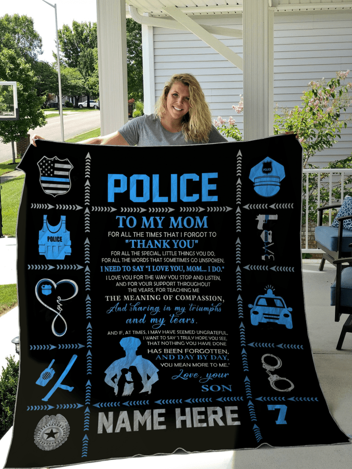 Custom Text Name Number Police Mom Thank You Quilt