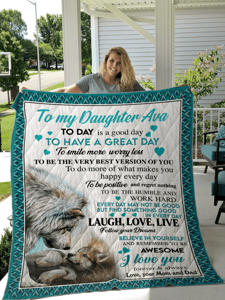 Wolf To My Daughter I Love You Custom Text Name To My Daughter Ava Love, Your Mom And Dad Quilt