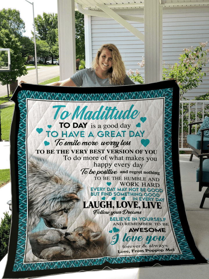 Wolf To My Daughter I Love You Custom Text Name To Madittude From Poppop Mel Quilt