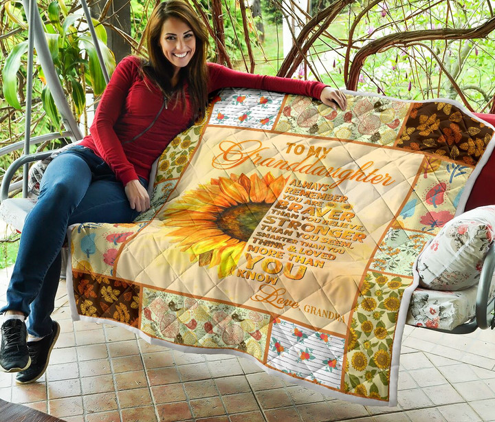 To My Granddaughter Always Remember You Are Braver Than You Believe Sunflower Quilt