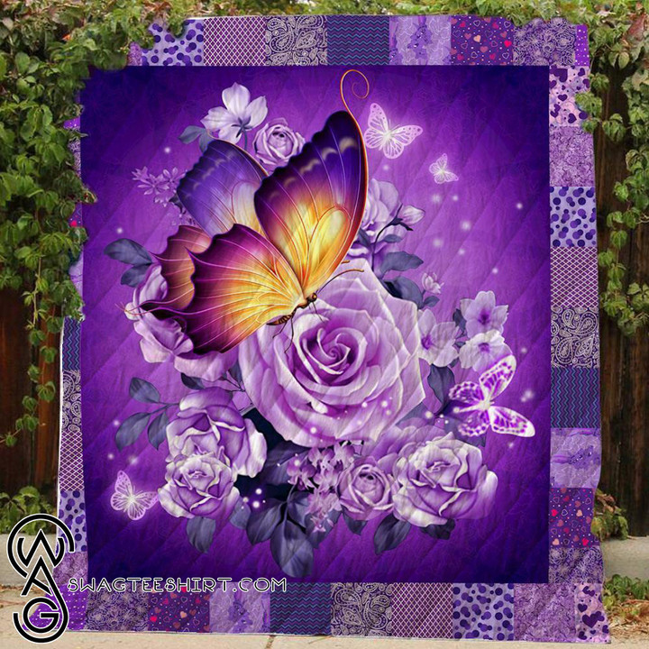 Butterfly And Purple Flower Quilt