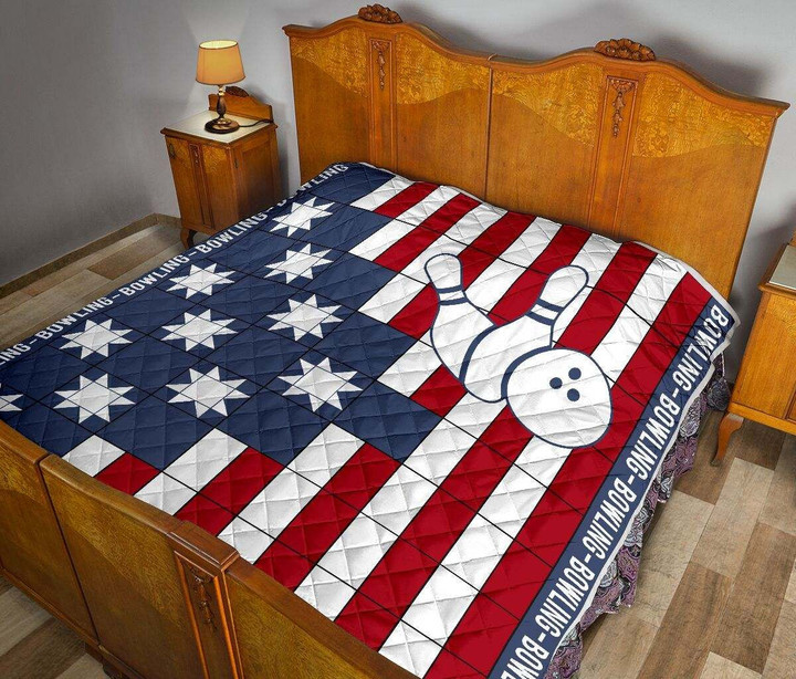 Bowling Throw Blanket - Bowling USA With Patriotic Concept Quilt Blanket - Patriotic Gift For Bowling Lovers