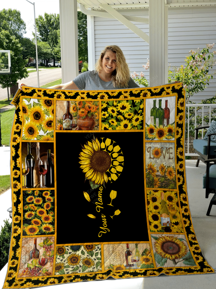 Wine Sunflower Personalize Custom Name Quilt