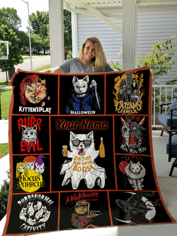 Cat Halloween Personalize Custom Name Quilt