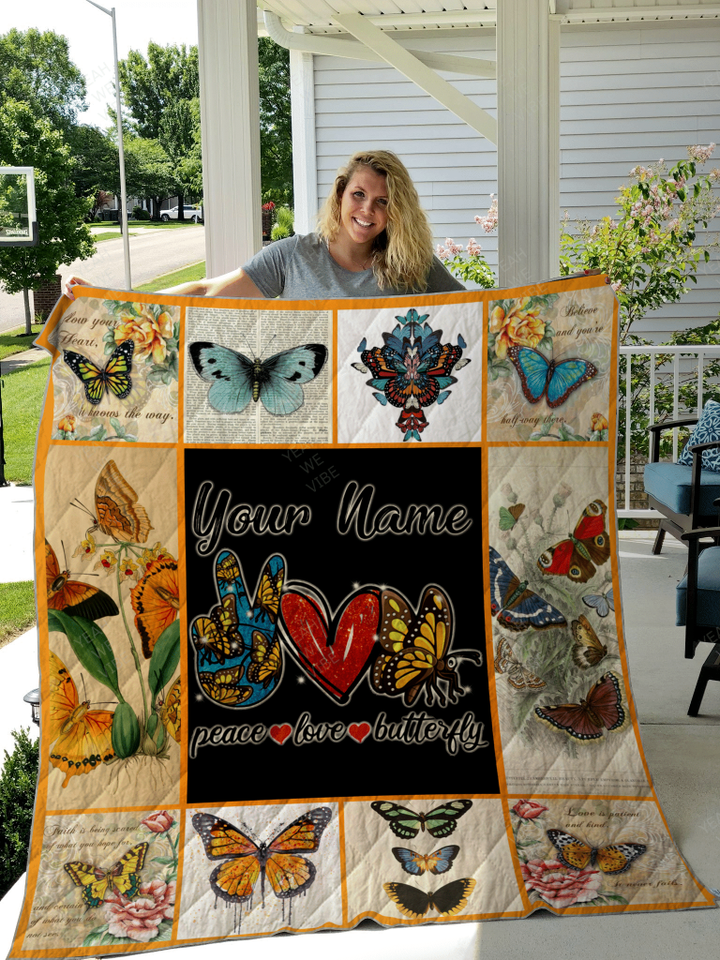 Peace Love Butterfly Personalize Custom Name Quilt