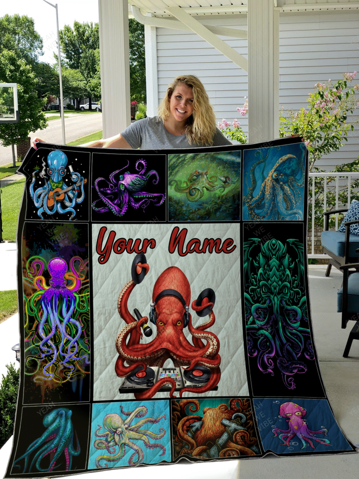 Love Octopus Personalize Custom Name Quilt