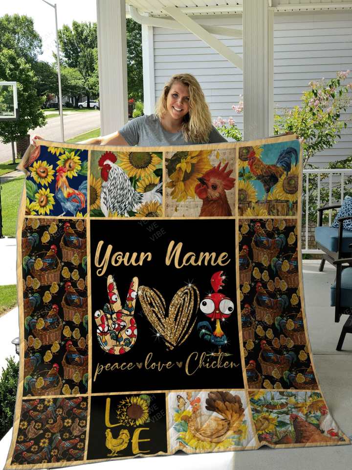 Peace Love Chicken Personalize Custom Name Quilt
