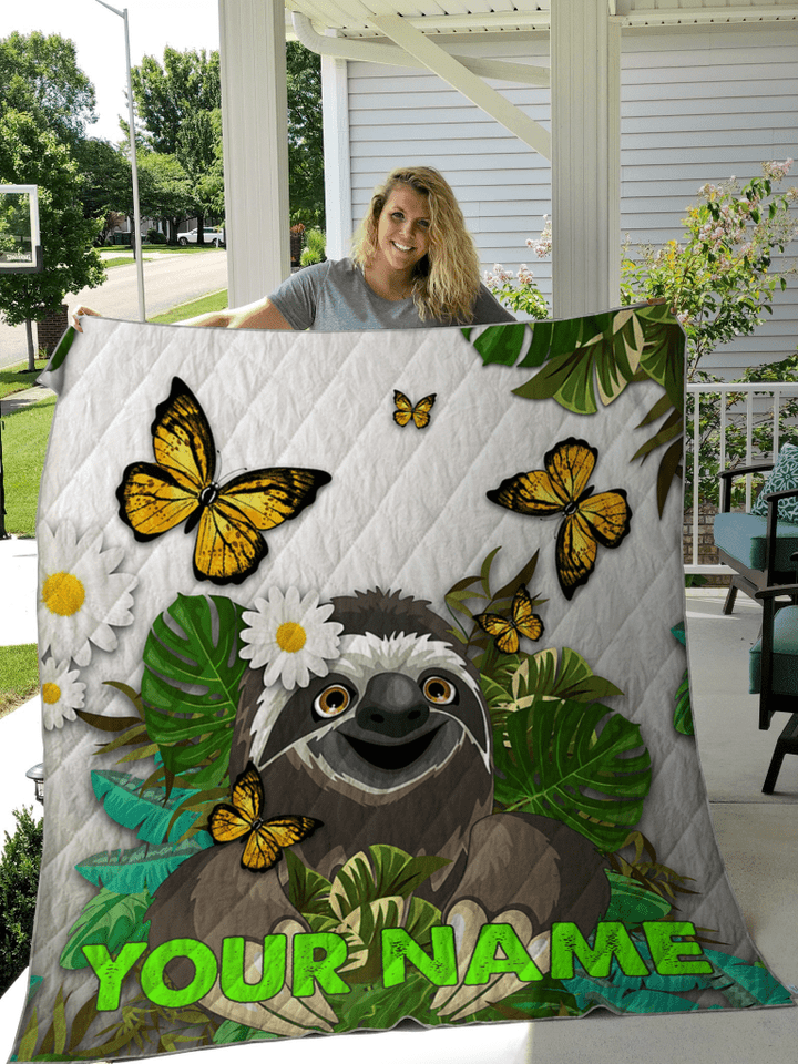 Love Sloth Personalize Custom Name Quilt