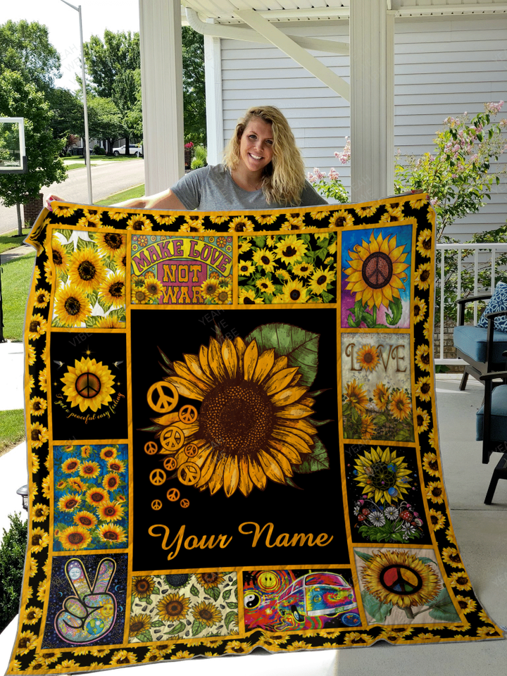 Love Hippie Personalize Custom Name Quilt