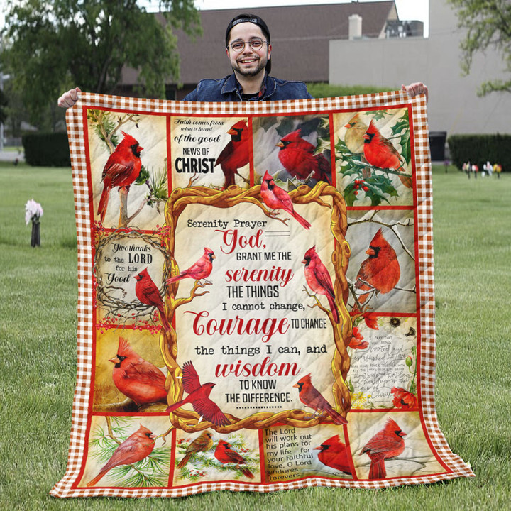 Red Cardinal Blanket - Grant Me The Serenity The Thing I Cannot Change Quilt Blanket - Christian Gift For Christmas