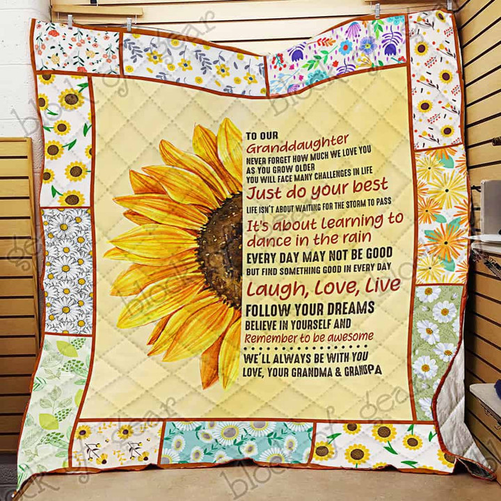 To Our Granddaughter Blanket - It's About Learning To DanceIn The Rain Quilt Blanket - Sunflower Gift