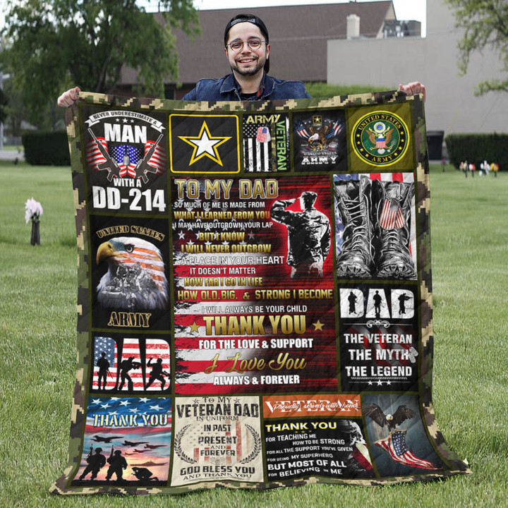 To My Dad Blanket - The Veteran The Myth The Legends Quilt Blanket - Gift For Veteran Dad