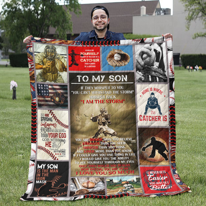  Baseball Catcher Quilt - It Never Gets Easer You Just get Better Blanket - Son Gifts From Dad