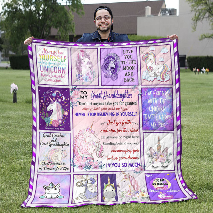 To My Great Granddaughter Blanket - Don't Let Anyone Take You for Granted Quilt Blanket - Unicorn Gift For Granddaughter