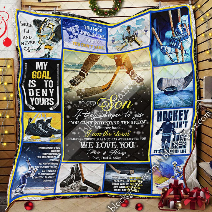To Our Son, Dad And Mom, Hockey Quilt