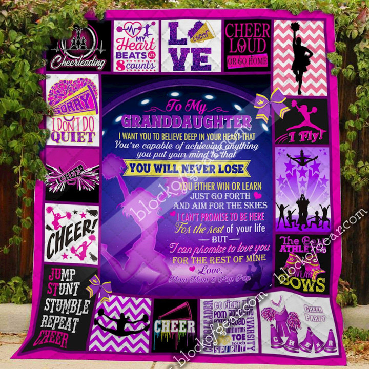 To My Granddaughter, Love Mom Mom And Pop Pop – Cheerleading Quilt
