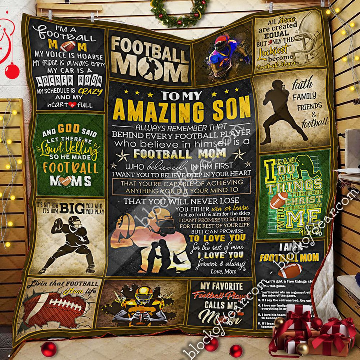 To My Amazing Son, Love Mom, Football Quilt
