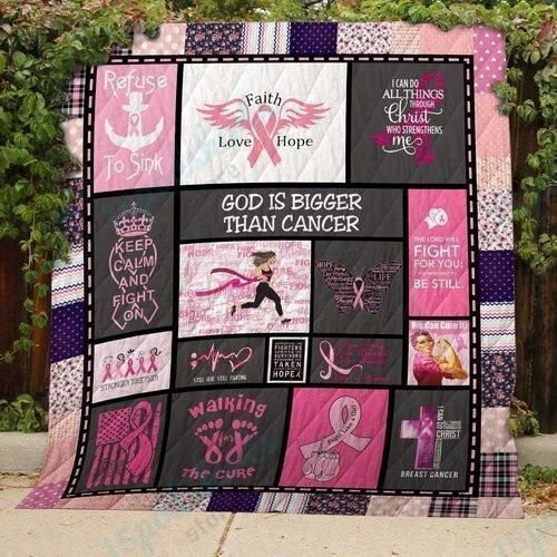 Breast Cancer Awareness Blanket - Keep Calm An Fight On Quilt Blanket - Breast Cancer Survivor Gifts