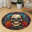 Skull And Flowers Round Carpet