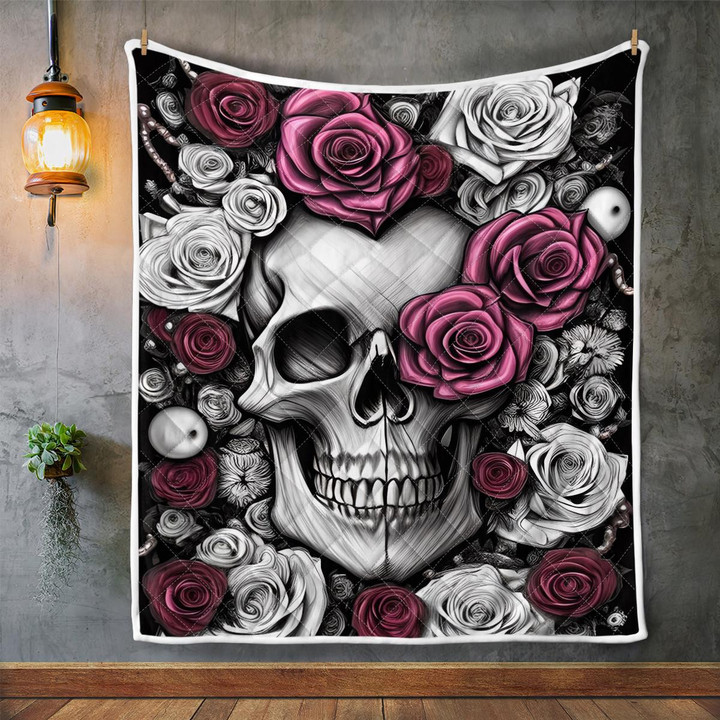 skull and flowers quilt