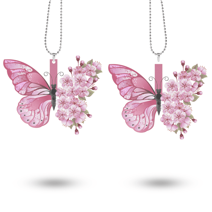 Pink Butterfly Wooden Car Ornament