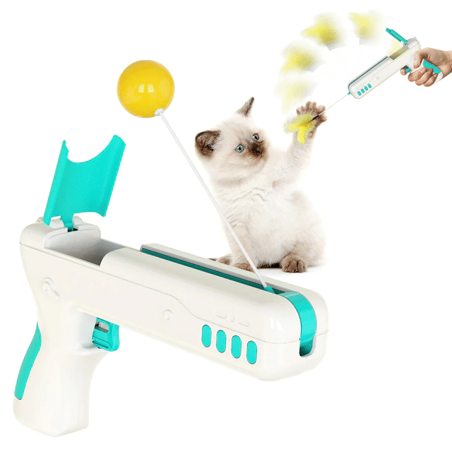 Funny Interactive Cat Toy With Feather Ball Stick Gun