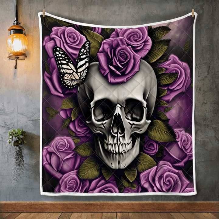 Skull And Purple Flower Quilt