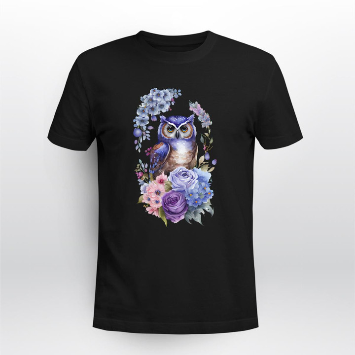 owl and flowers t-shirt