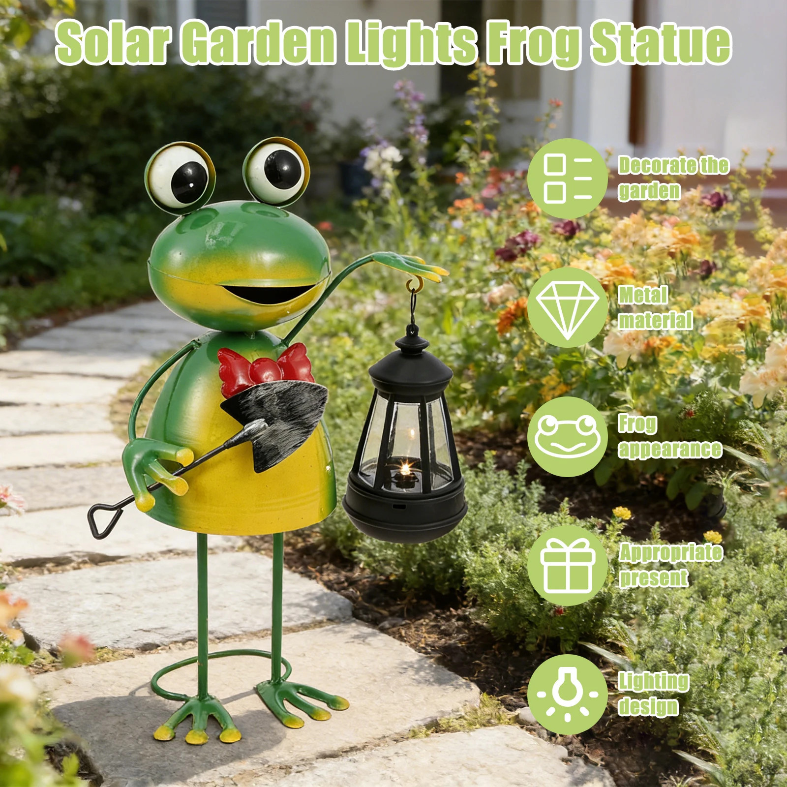 Solar Garden Lights Frog Statue with Solar Lantern Lights - valvaz